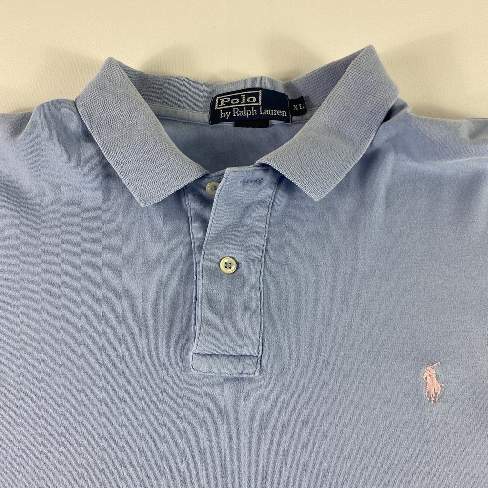 Polo Ralph‎ Lauren Polo Shirt Mens XL Blue Short Sleeve Cotton Pink Pony READ